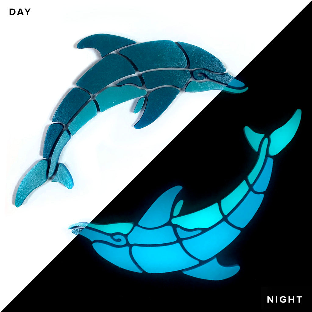 Playful Circle Dolphins Glow in the Dark Pool Mosaic