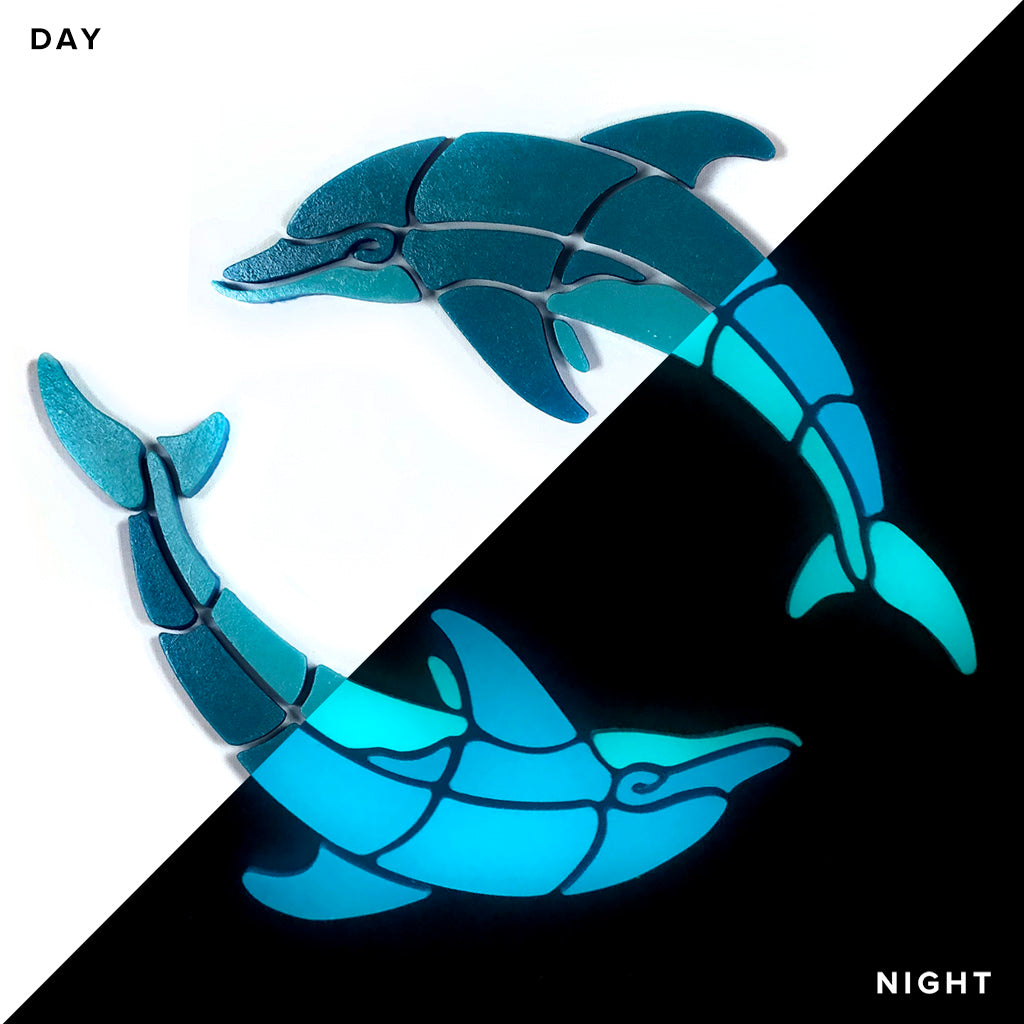 Playful Circle Dolphins Glow in the Dark Pool Mosaic