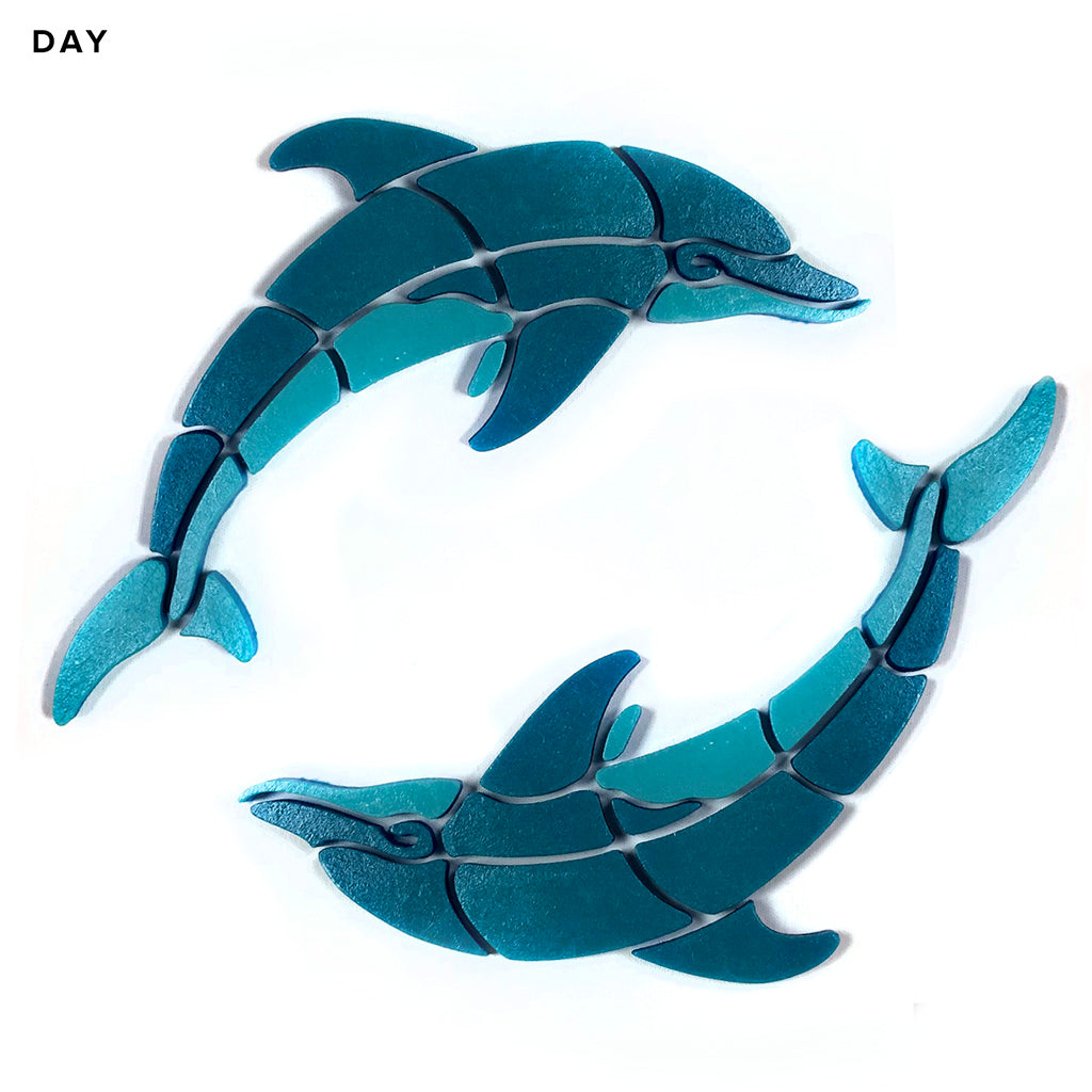 Playful Circle Dolphins Glow in the Dark Pool Mosaic