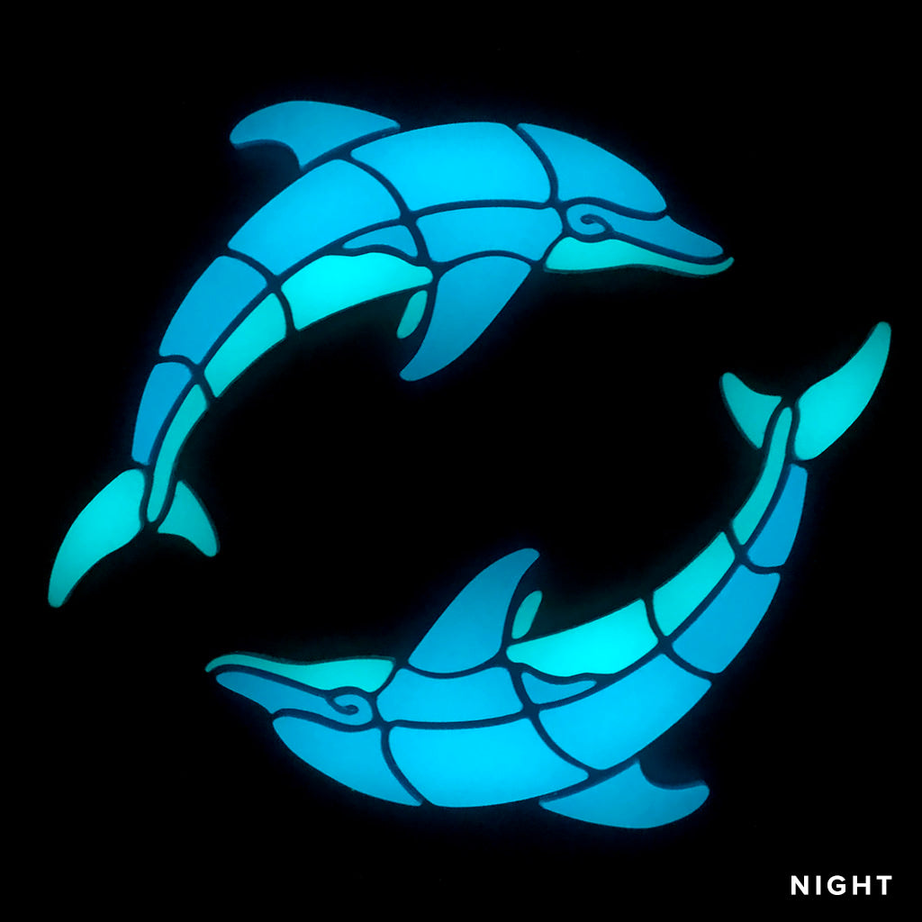 Playful Circle Dolphins Glow in the Dark Pool Mosaic