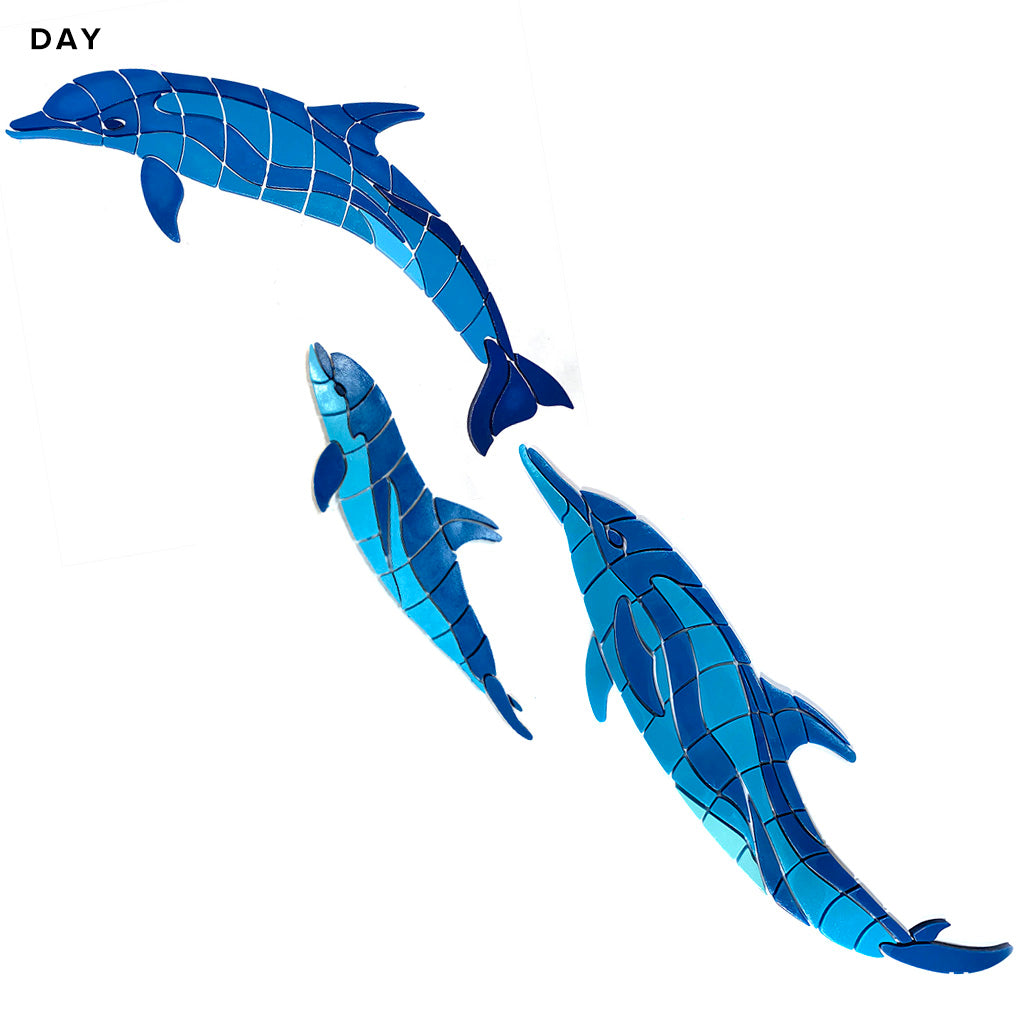 Wave Dolphins with Baby Glow-in-the-Dark Pool Mosaic