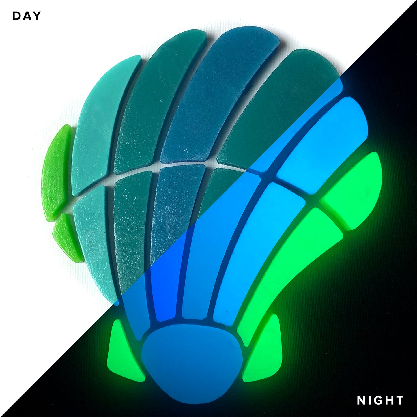 Curved Scallop Shell Glow in the Dark Mosaic