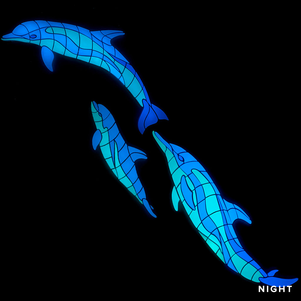 Wave Dolphins with Baby Glow-in-the-Dark Pool Mosaic